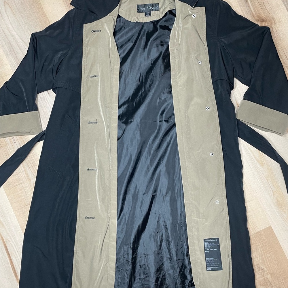 Misty Harbor‎ Black Trench Coat w/ Detachable Hood & Lining - Picture 5 of 9